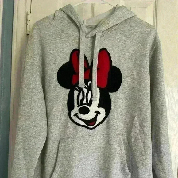 Disney Minnie Mouse Gray Embroidered Hoodie size large - Picture 1 of 5